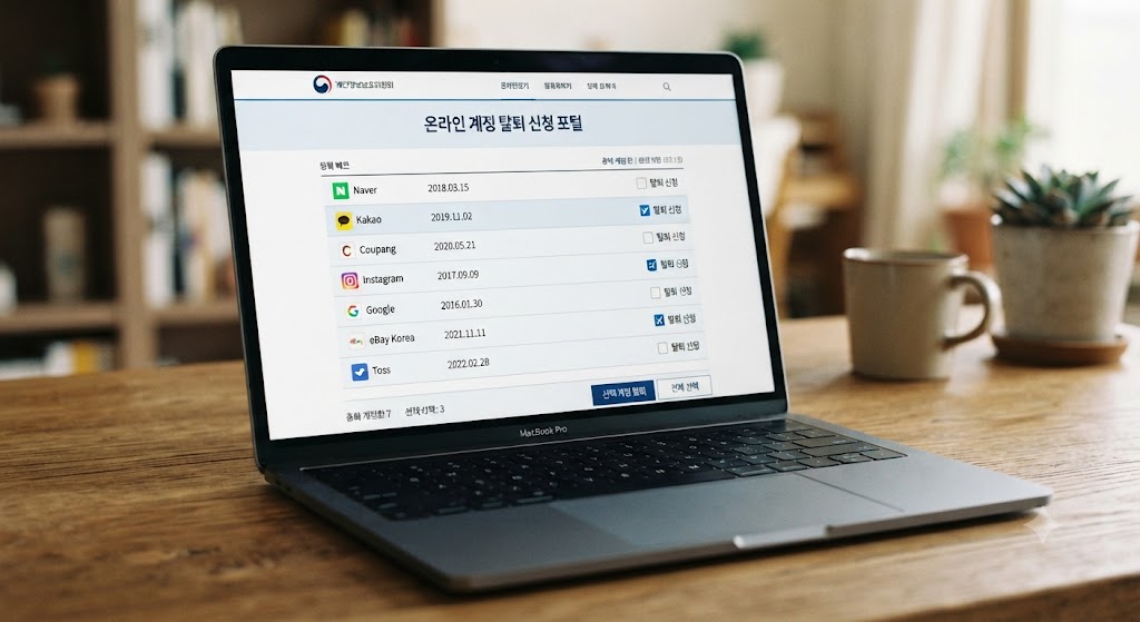 내 명의 가입 사이트 조회를 실행한 뒤 인터넷 웹사이트 내역과 회원가입 목록을 확인하는 화면